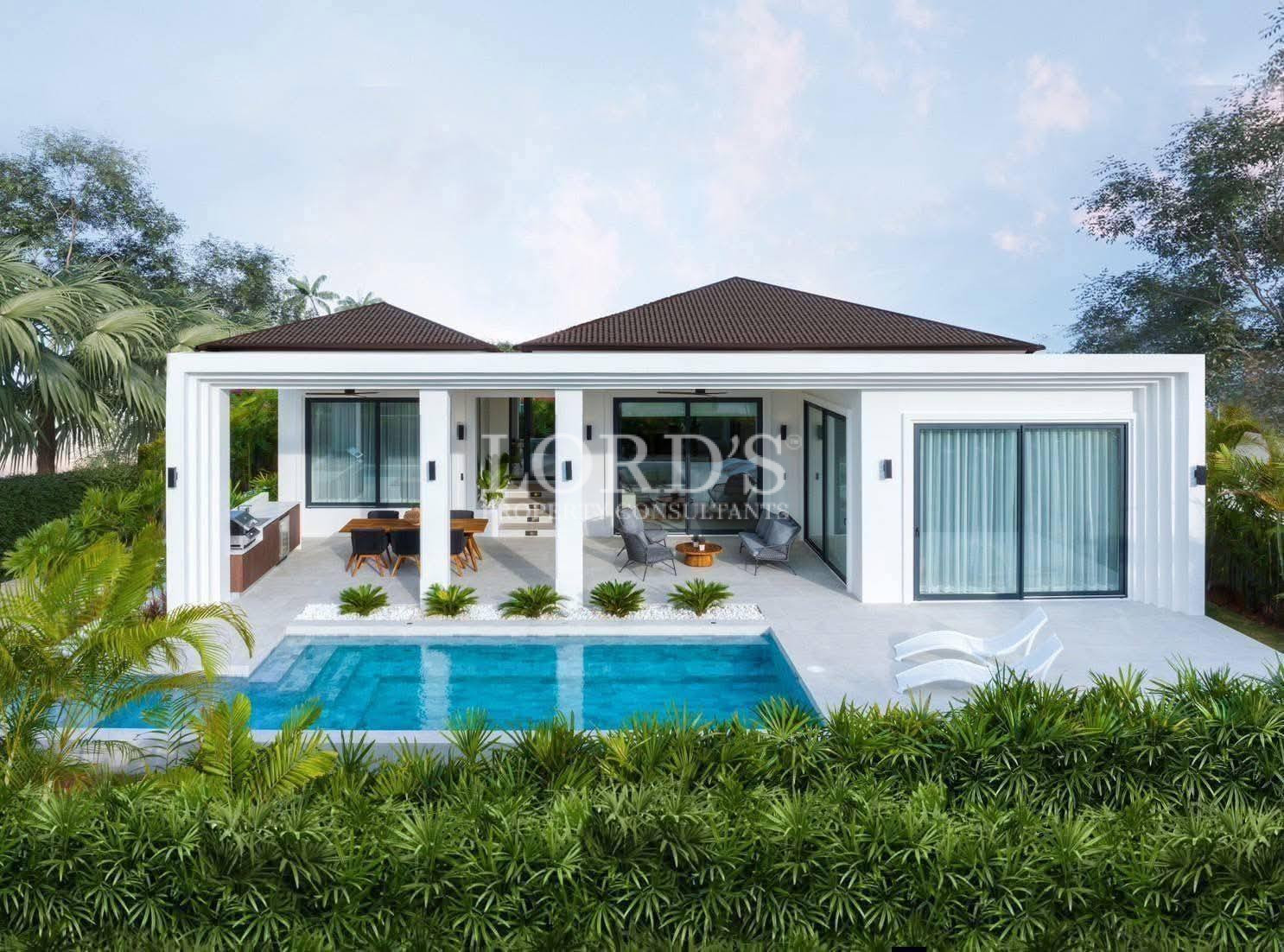 Modern villa with landscaped pool area