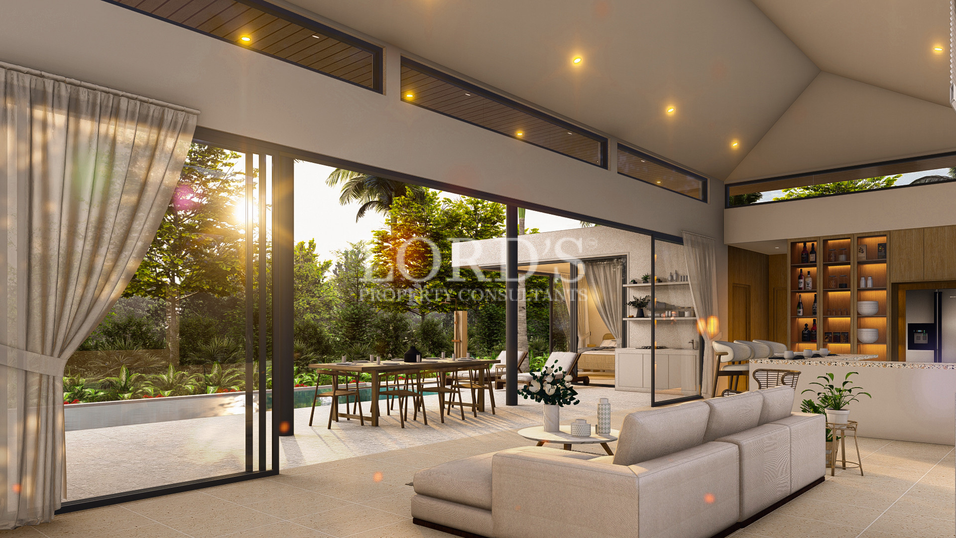 Open-plan luxury living and dining area