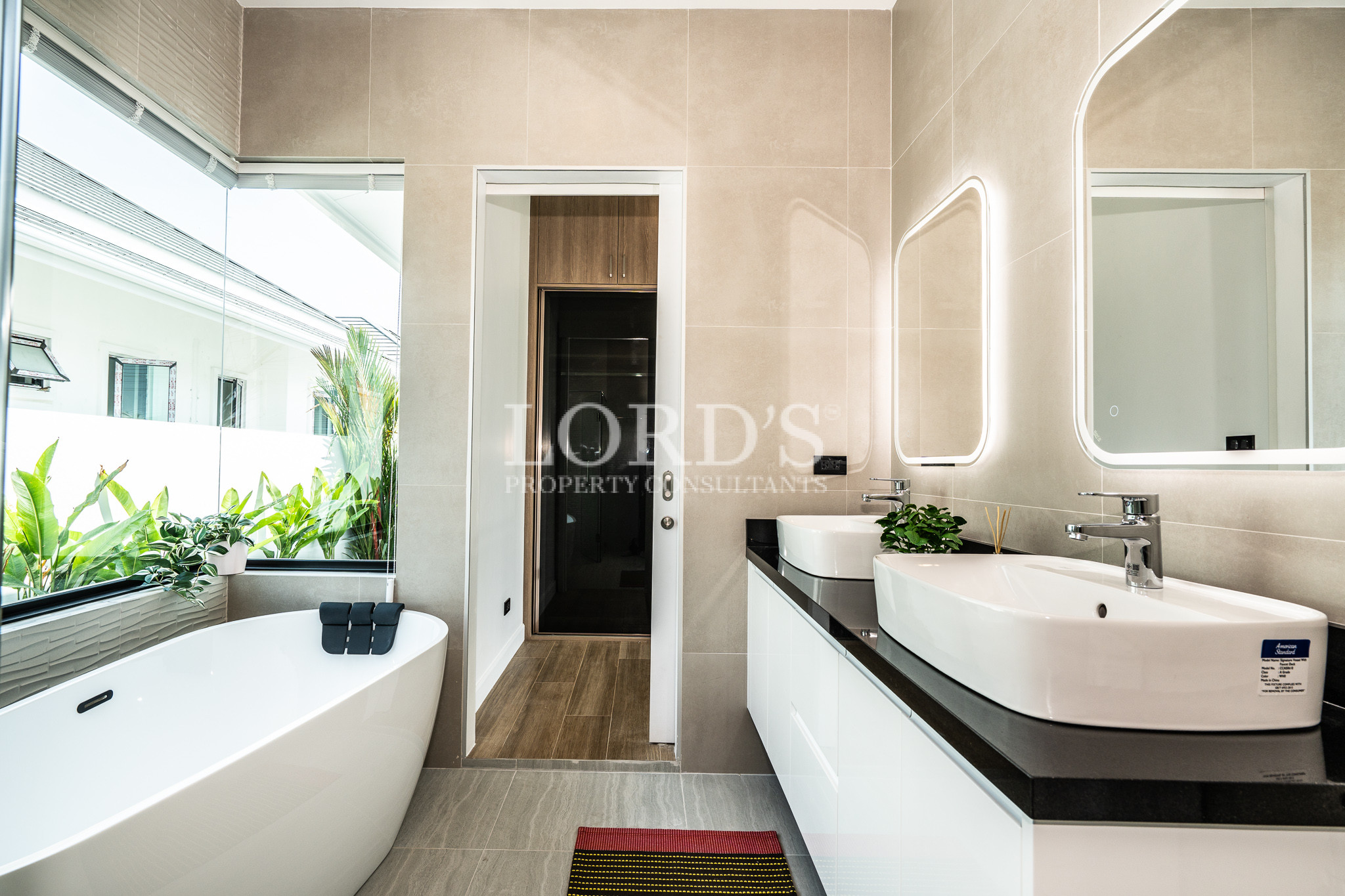 Luxury bathroom vanity with illuminated mirrors