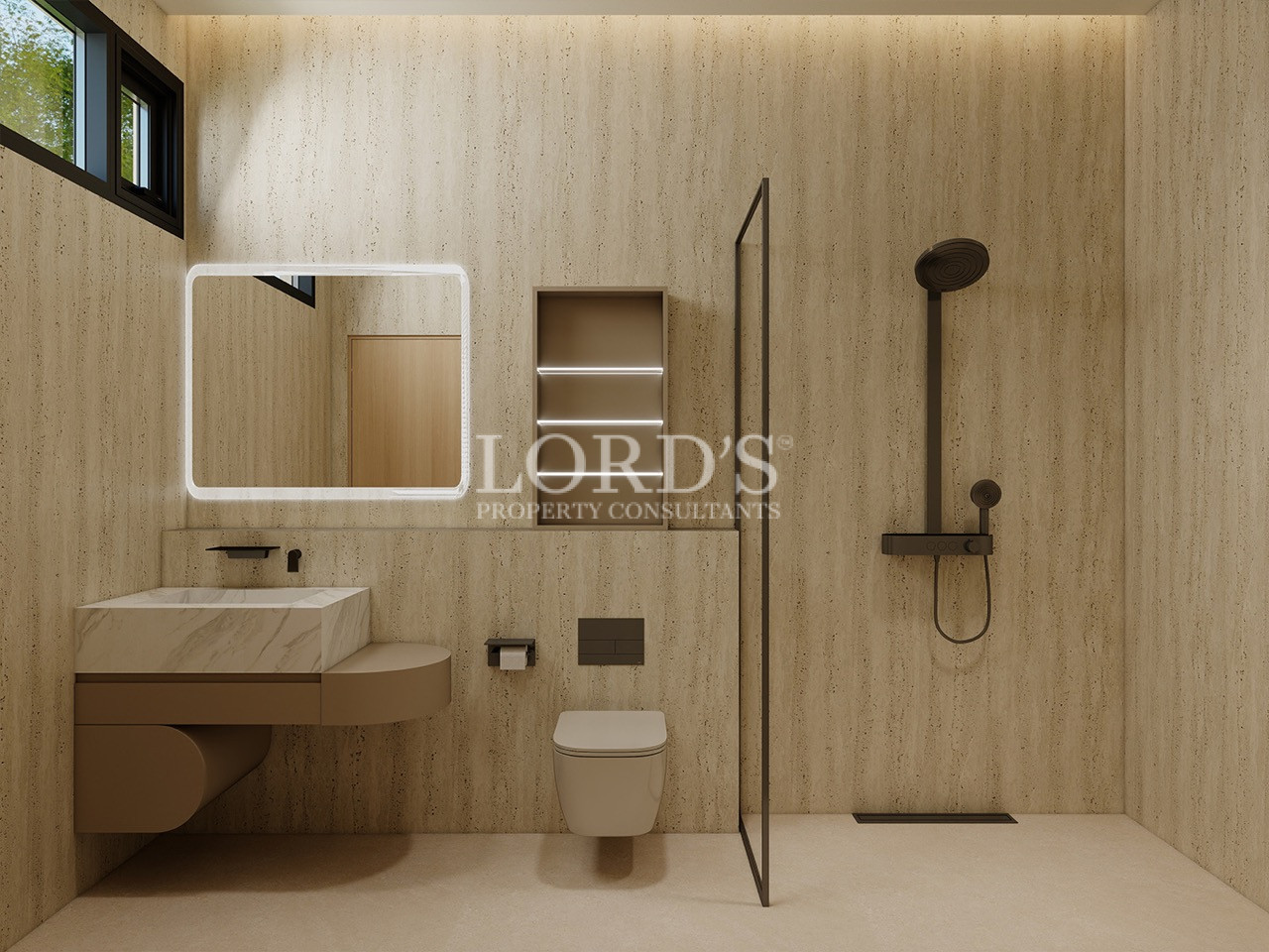 Modern bathroom sink with illuminated mirror