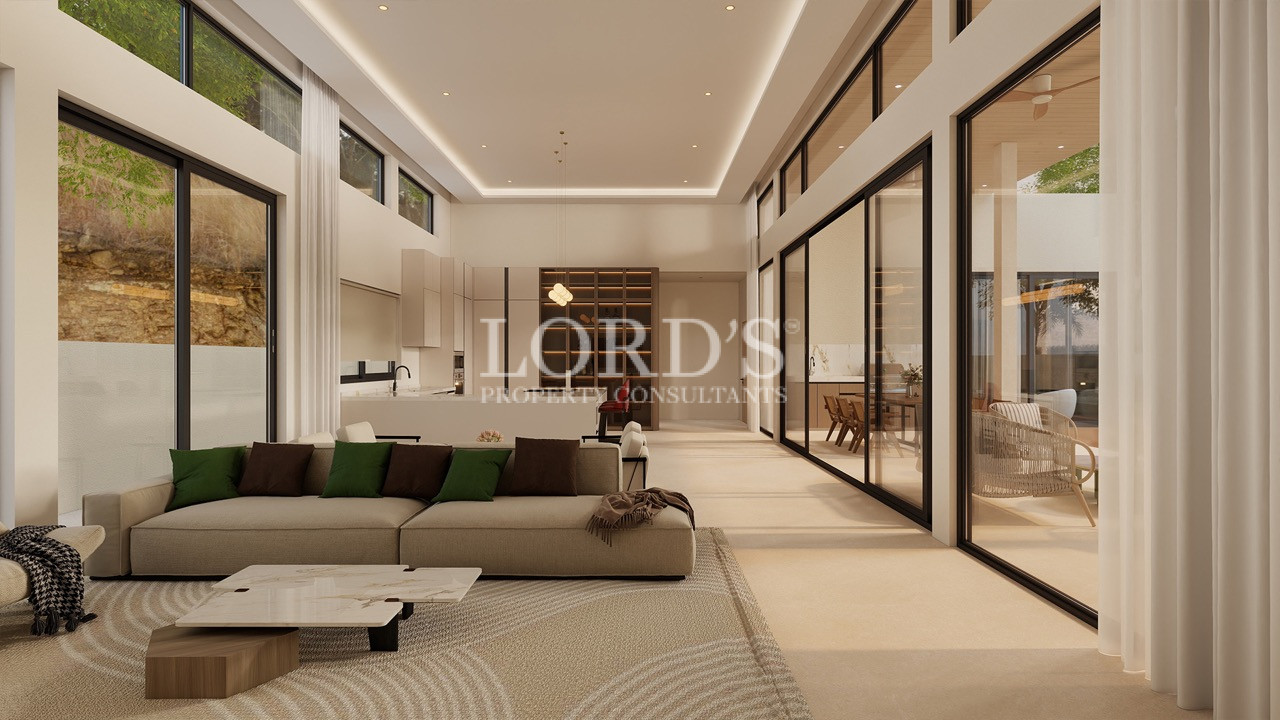 Luxury villa corridor with open living design
