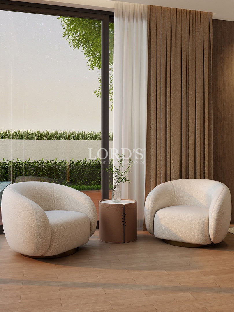 Bedroom with curtains and outdoor greenery view