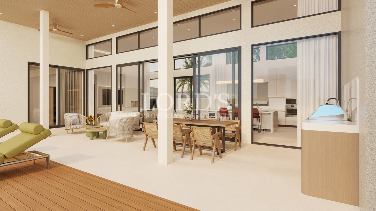 Open-air dining space with modern architecture