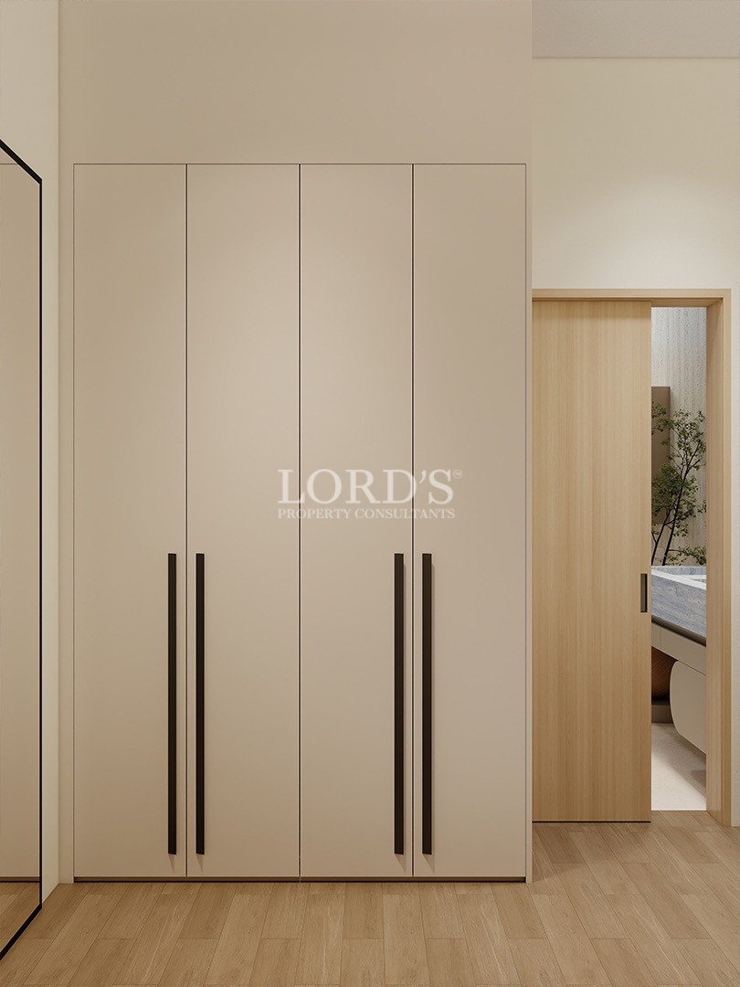 Minimalist wardrobe with concealed storage doors