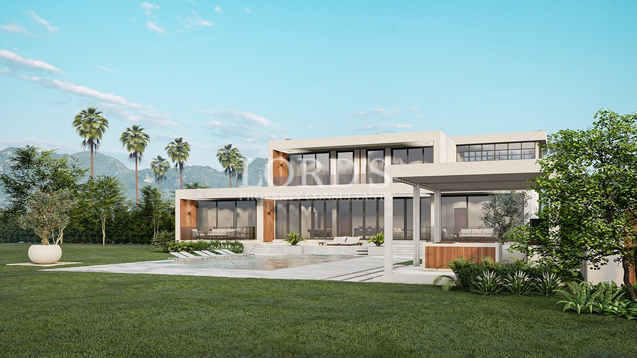 Luxury tropical villa with landscaped garden