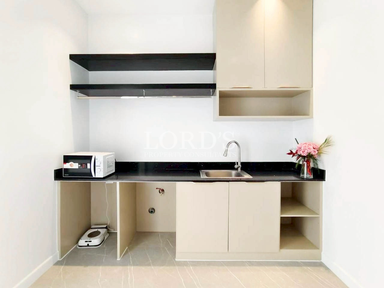 Compact modern kitchen with built-in appliances