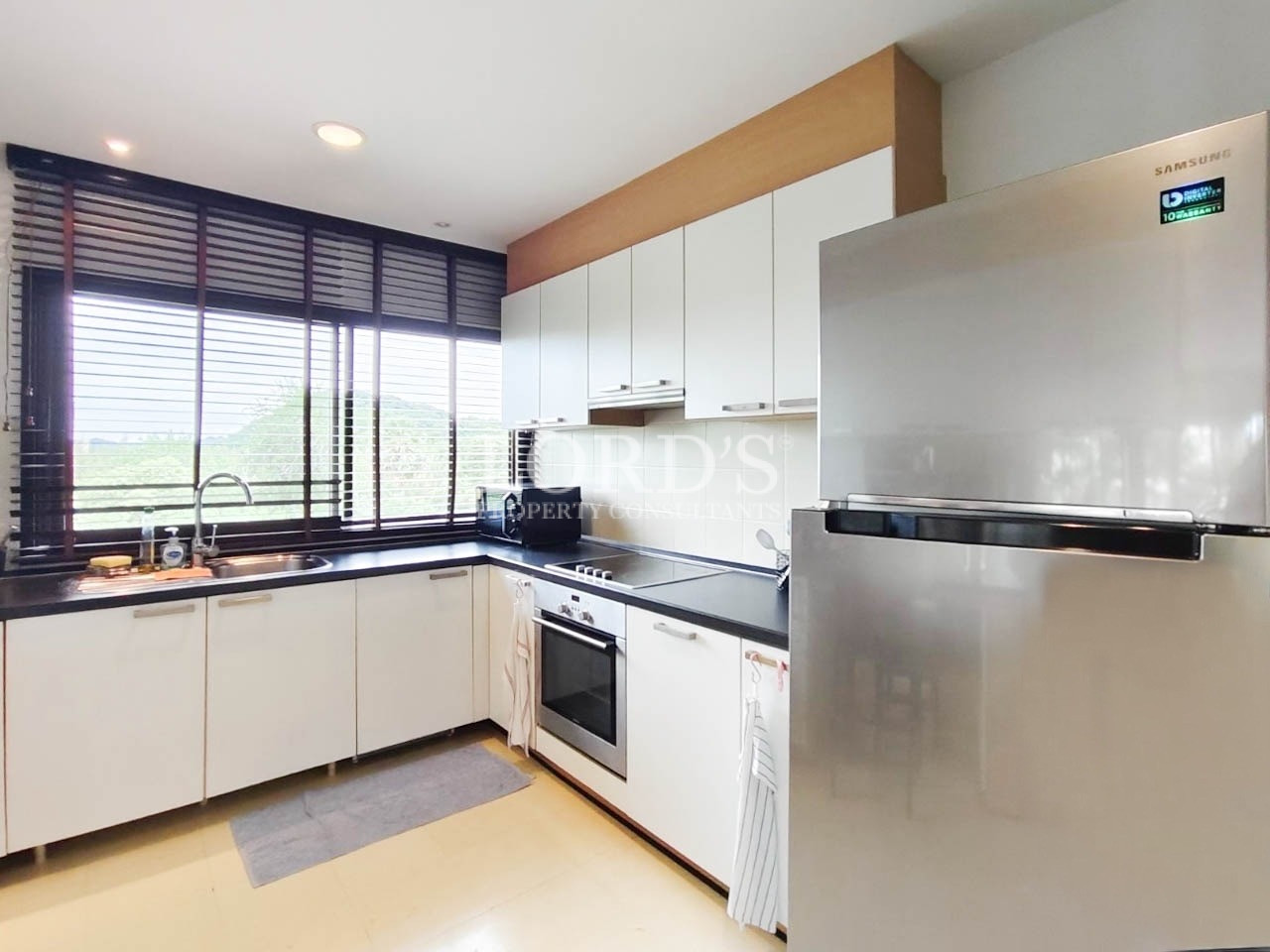 Modern kitchen with white cabinets
