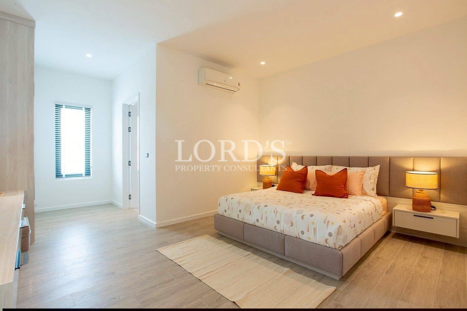 Bright bedroom with warm lighting