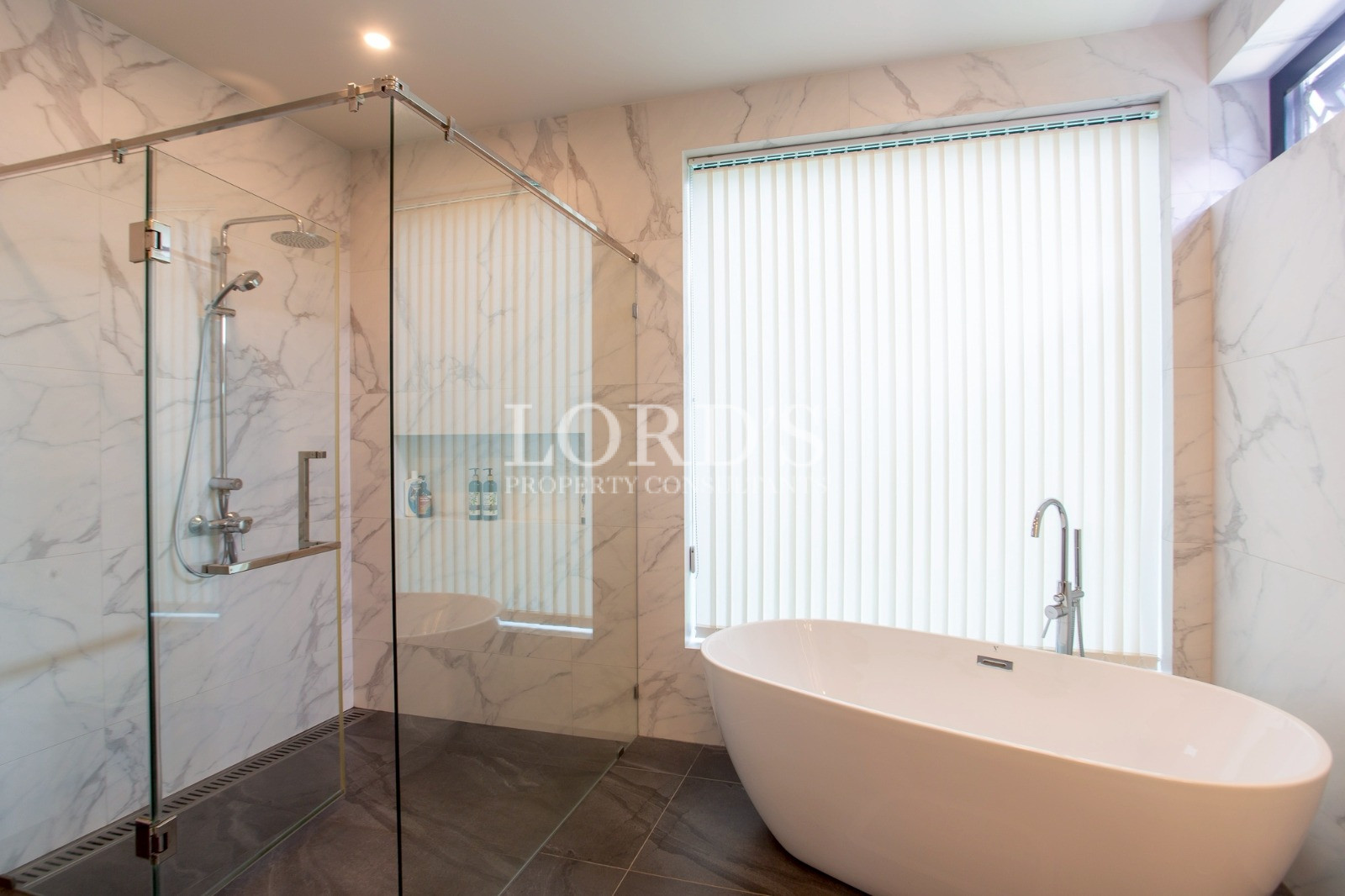 Contemporary bathroom with freestanding tub