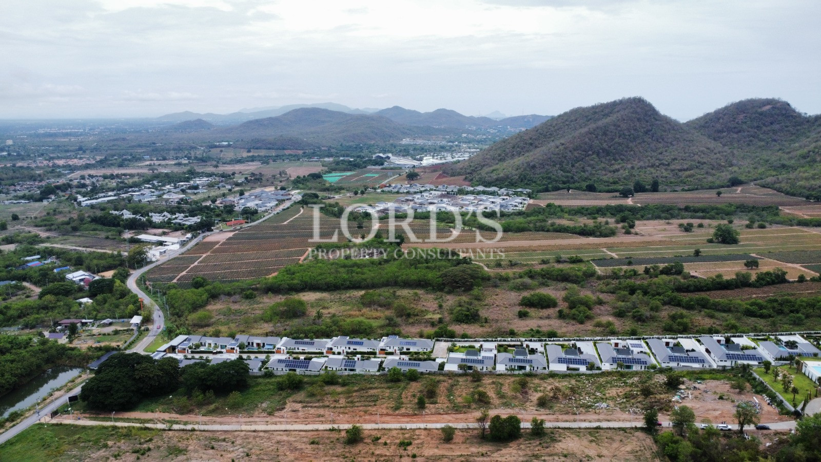 Elevated aerial landscape with residential developments