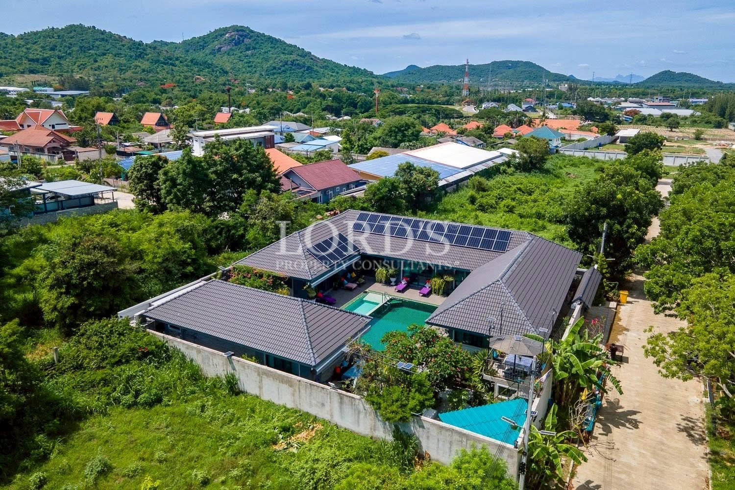 Aerial view of luxury villa estate