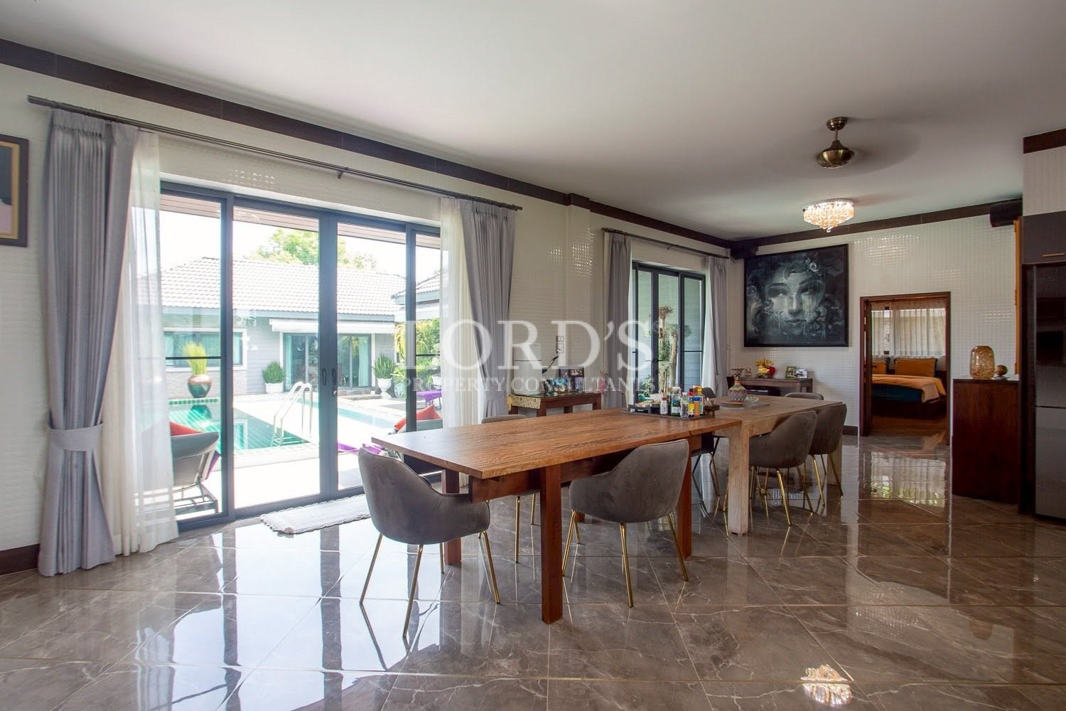 Dining area overlooking outdoor terrace