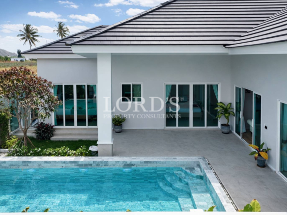 Modern villa facade with pool entrance