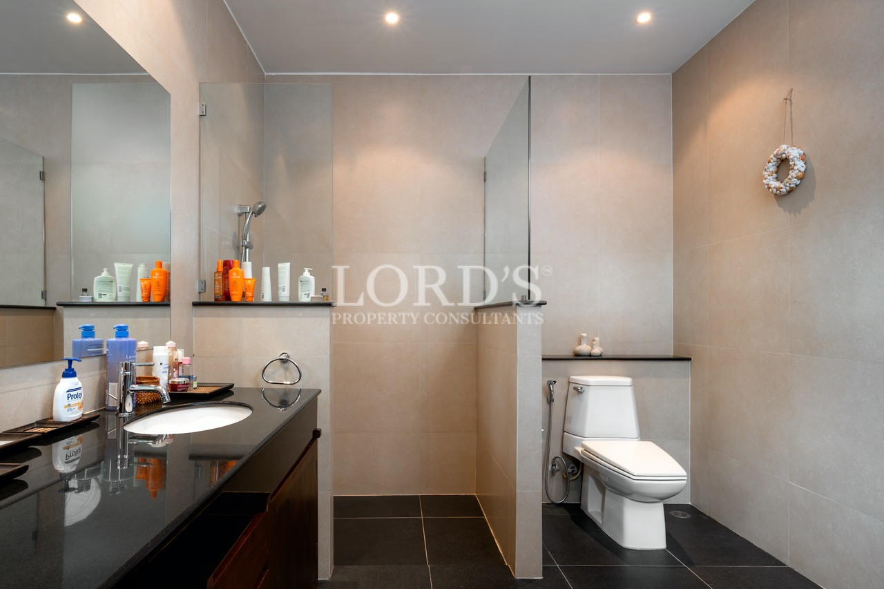 Contemporary bathroom with vanity and shower