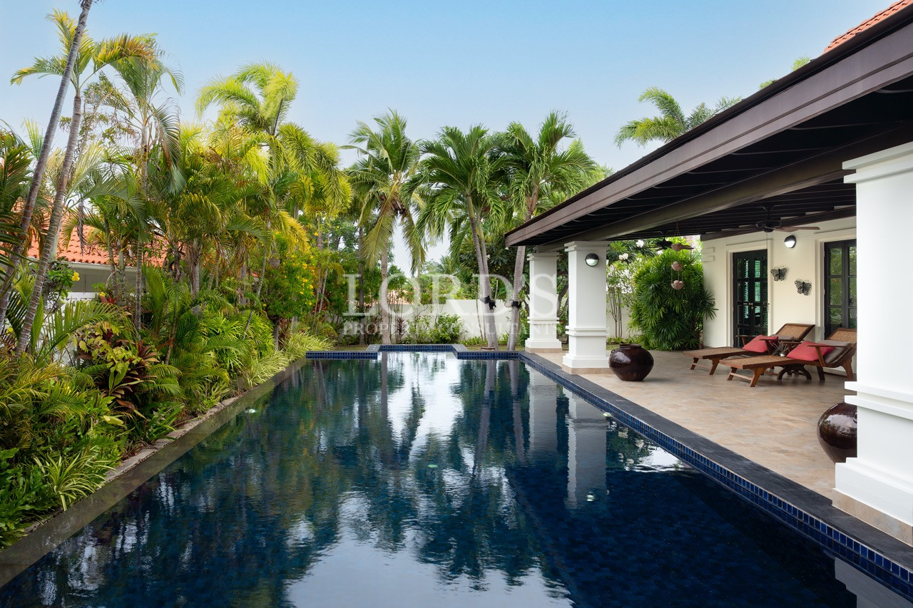 Luxury villa with reflective swimming pool
