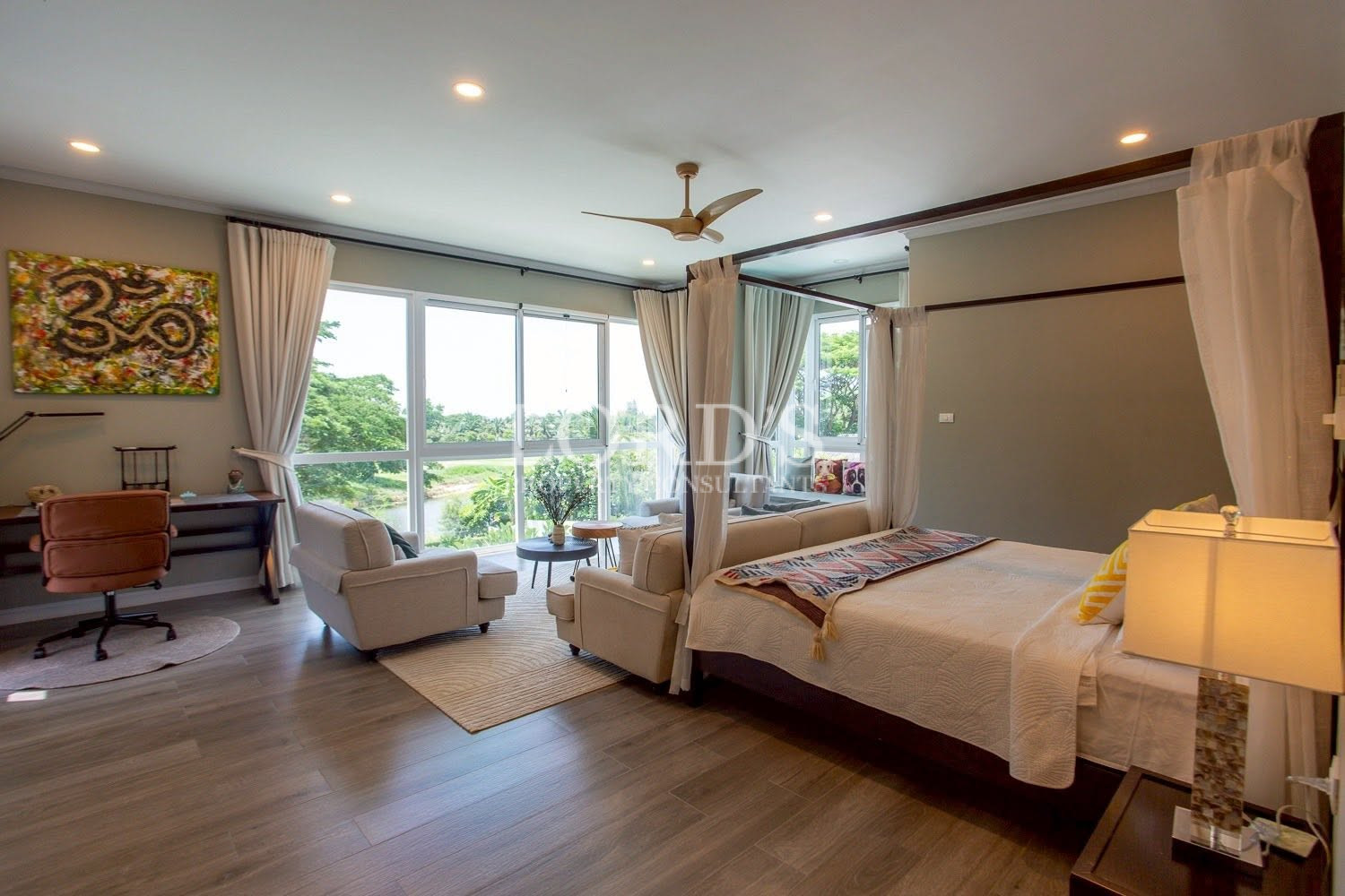 Bright bedroom with balcony access