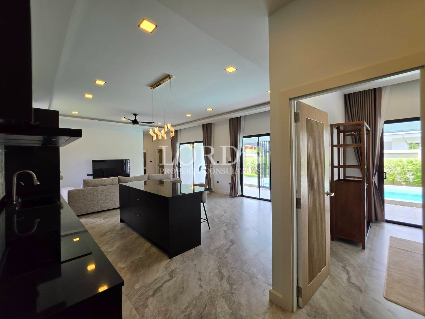 Open-plan living room with dining area