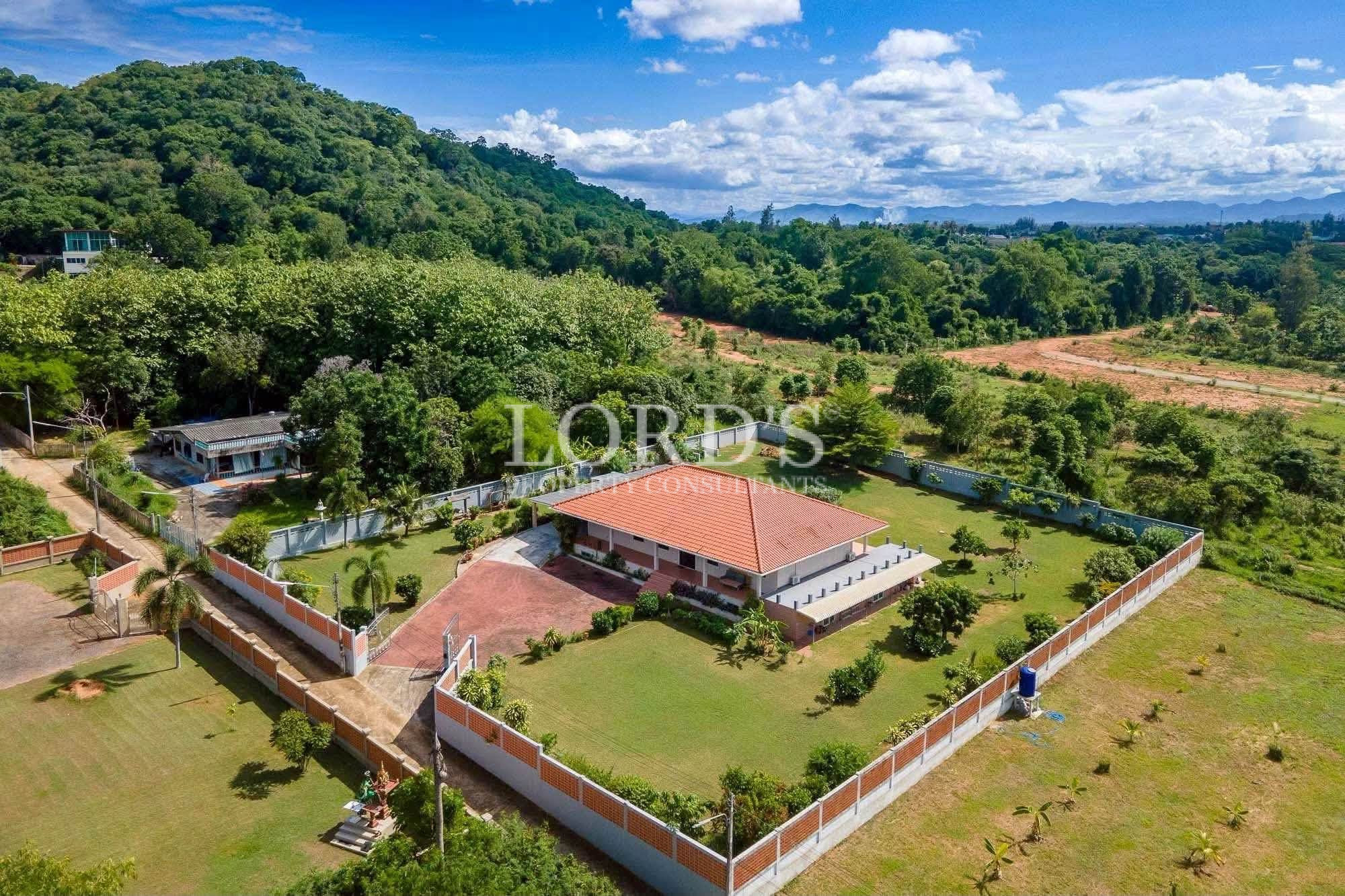 Aerial view of hillside luxury villa