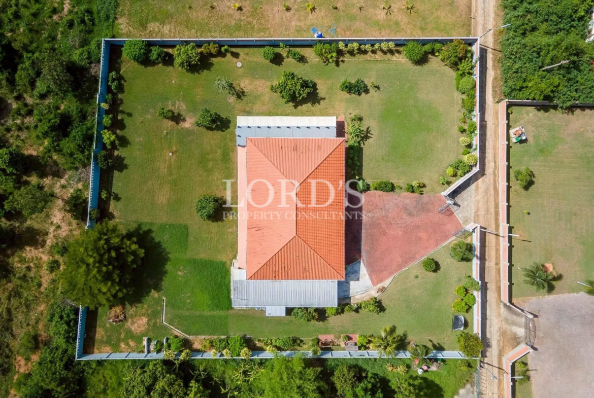 Top-down aerial view of villa roof