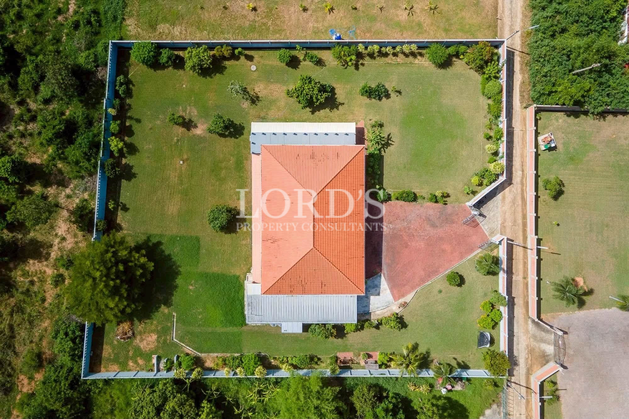 Top-down aerial view of villa roof
