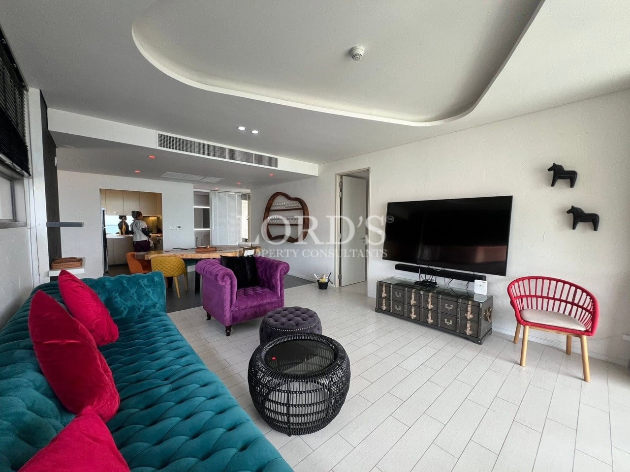 Open-plan living room with modern furnishings