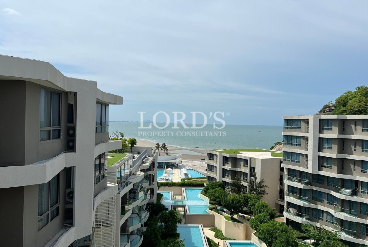Balcony overlooking modern beachfront residences