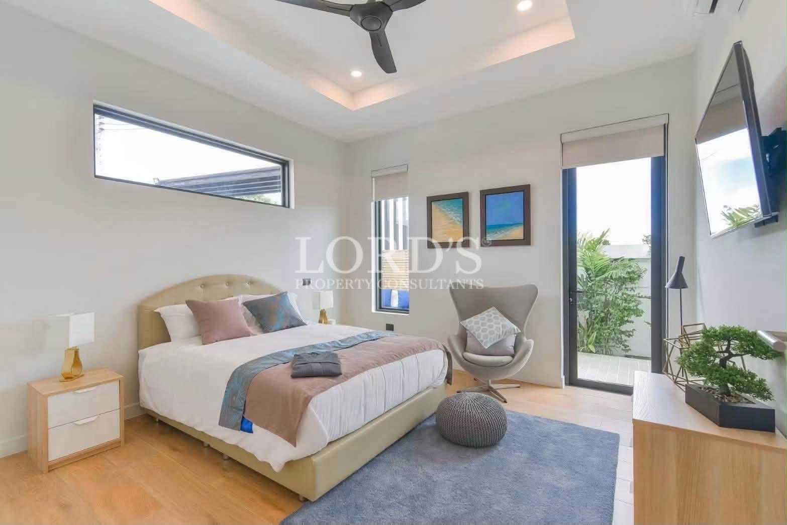 Modern bedroom with garden views