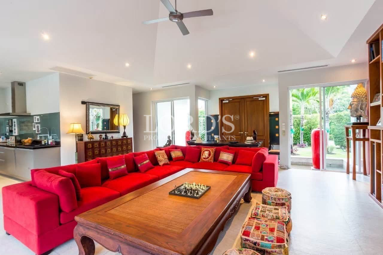Open-plan living area with garden views