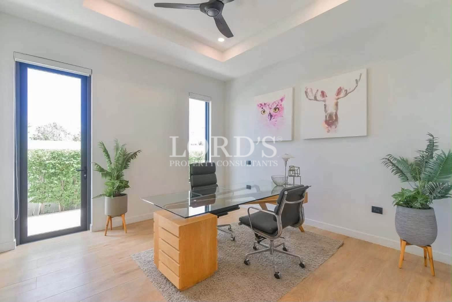 Contemporary home office with built-in desk