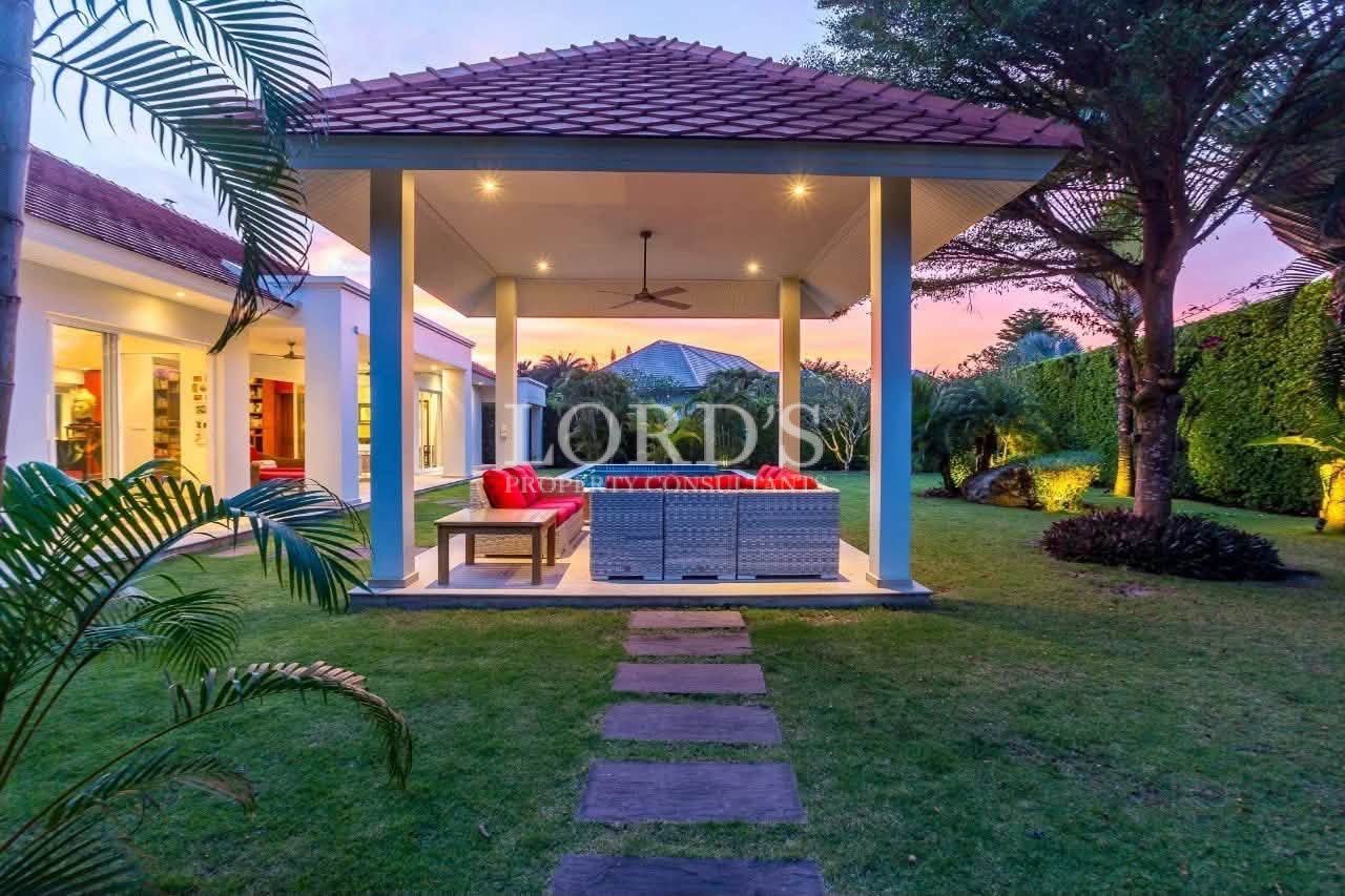 Contemporary villa entrance at sunset