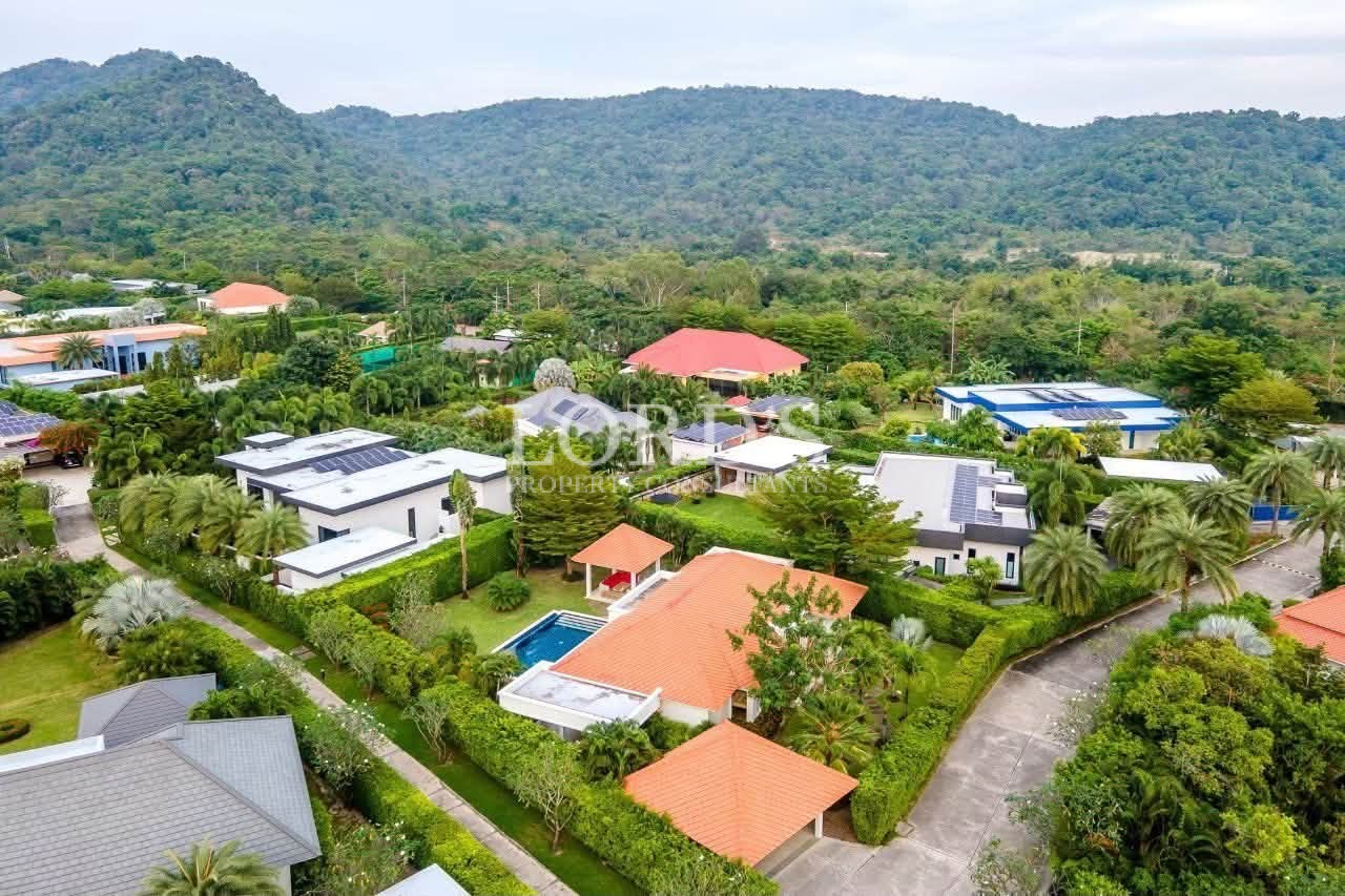Aerial view of luxury hillside villa