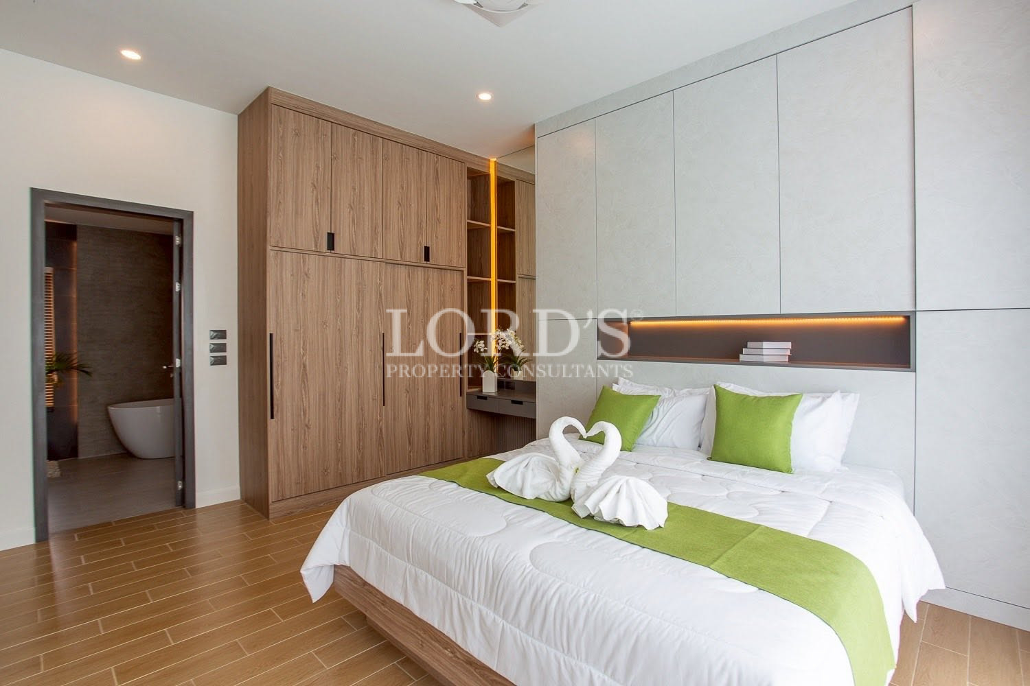 Bedroom with custom wood wardrobe