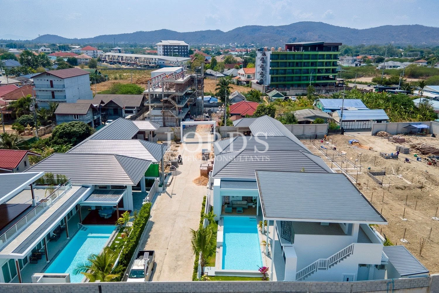 Aerial view of modern residential community