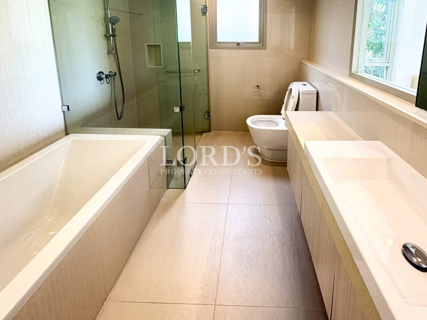 Contemporary bathroom with glass shower