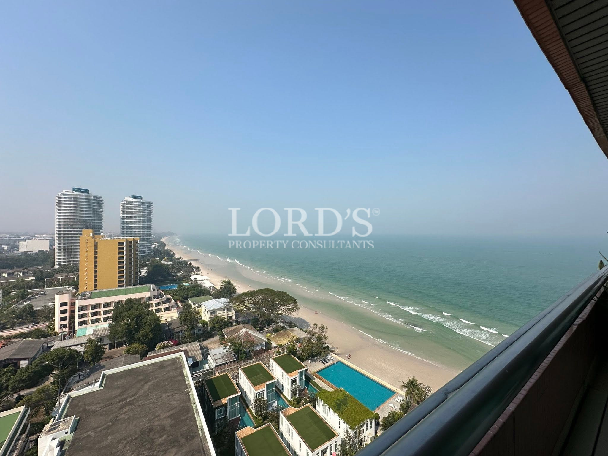 Elevated city and ocean view from luxury condominium