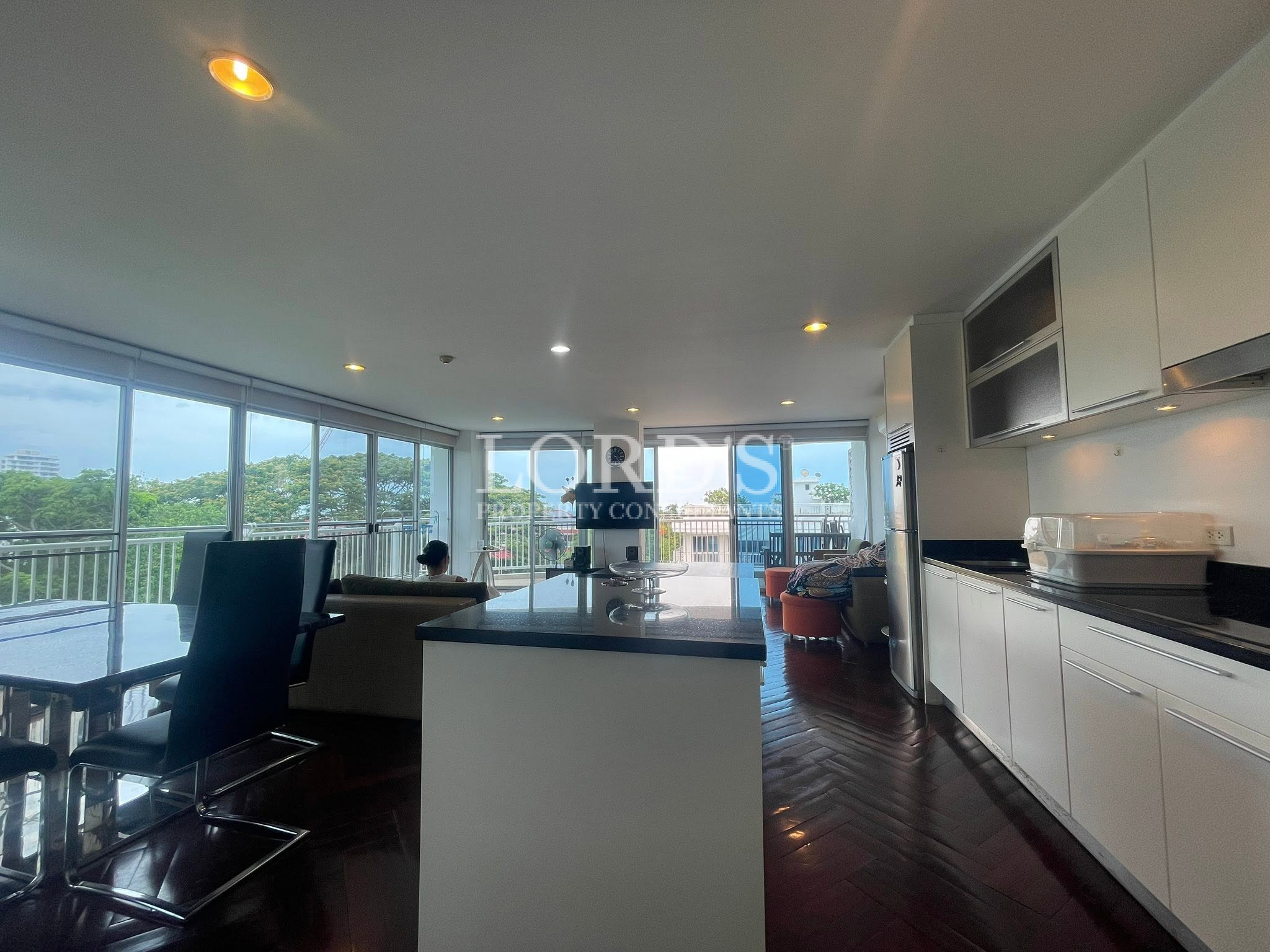 Open-plan living room with panoramic windows