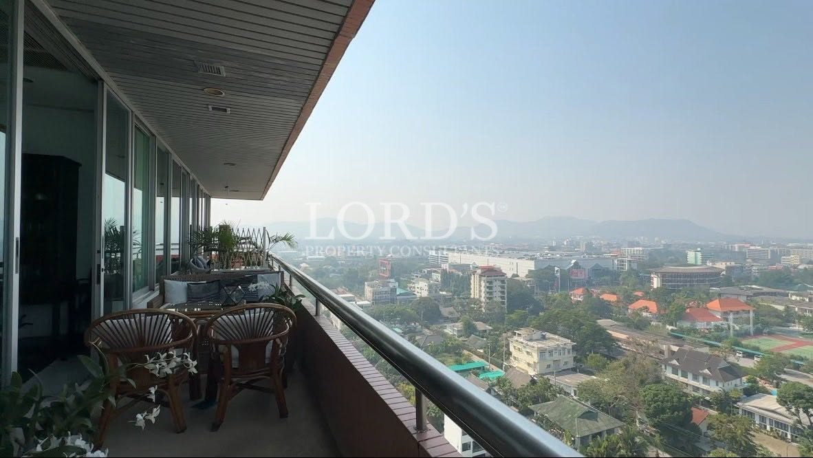 Balcony overlooking city skyline