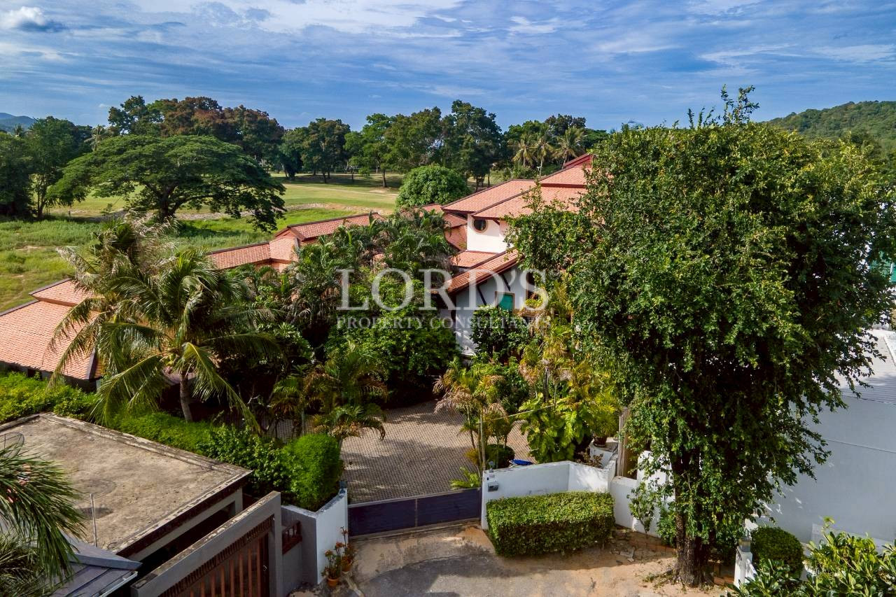 Aerial view of luxury homes surrounded by greenery