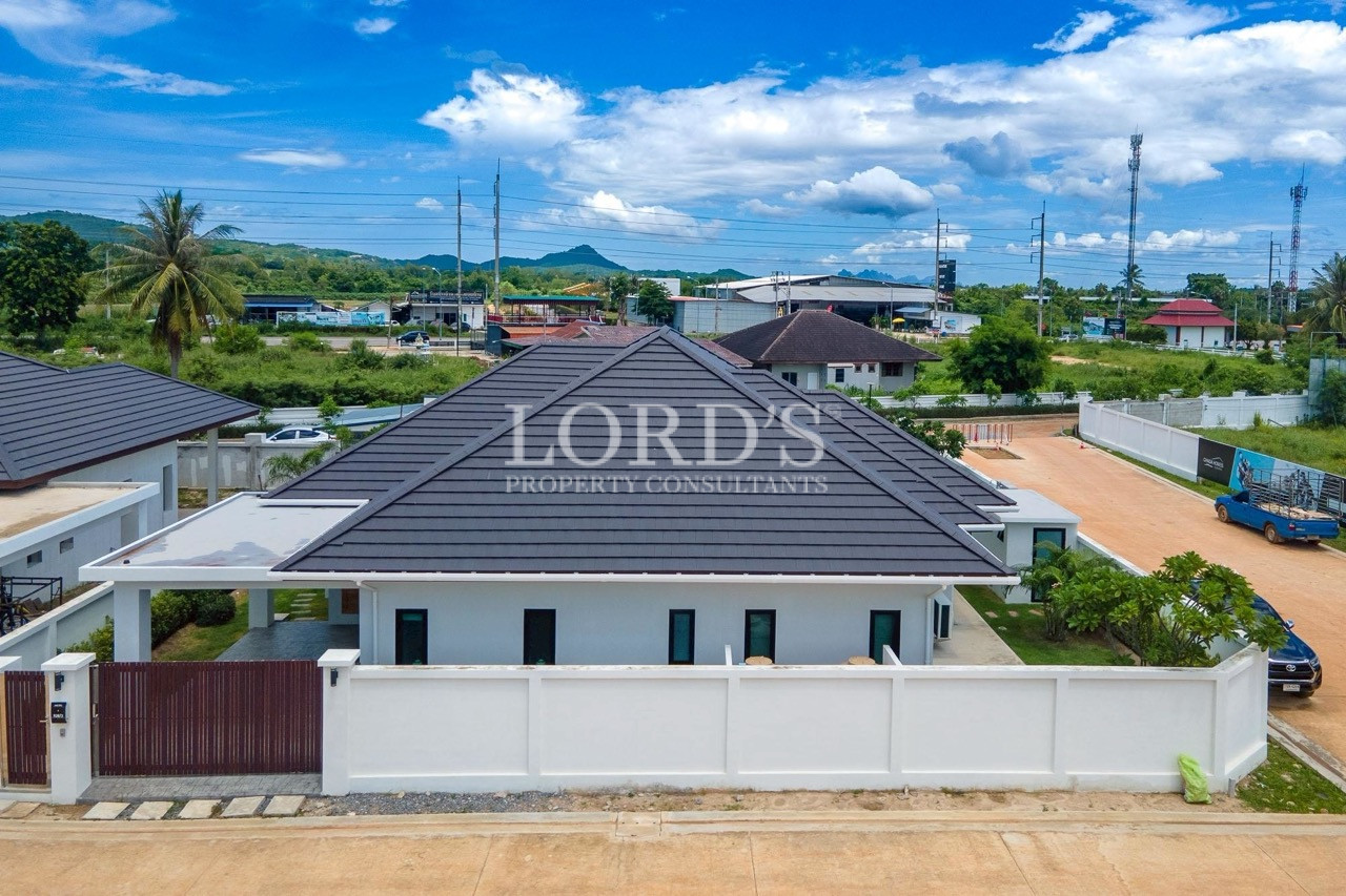 Top-down aerial view of luxury villa roof