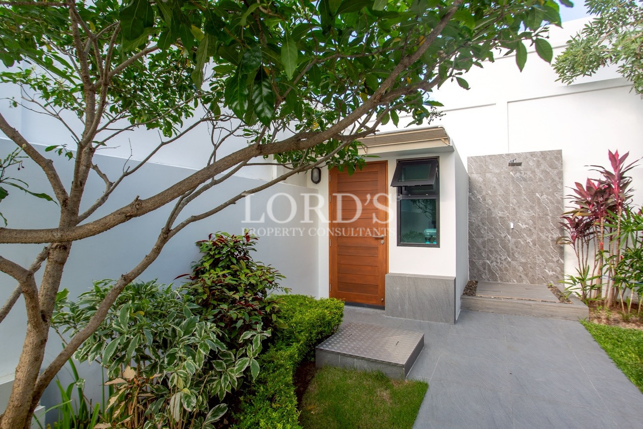Tropical garden with mature shade tree