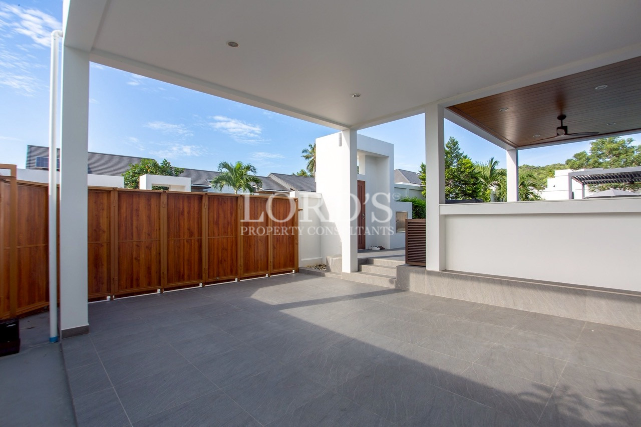 Covered outdoor terrace with modern architecture