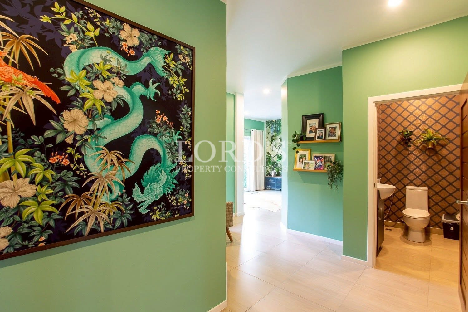 Hallway with artistic feature wall