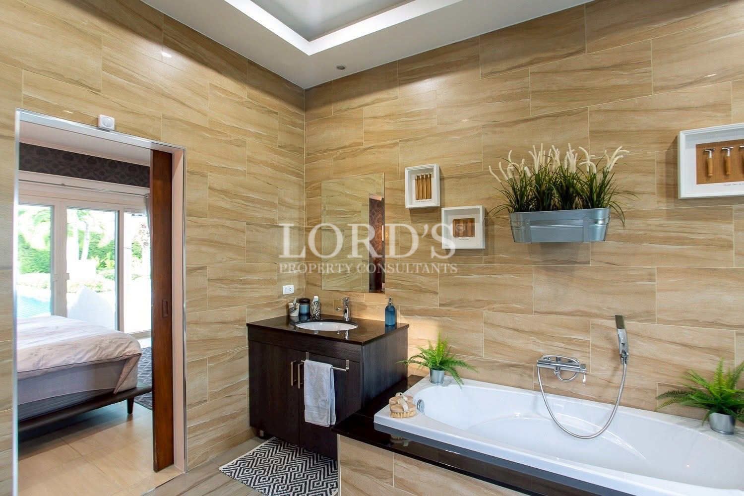 Modern bathroom with floating vanity
