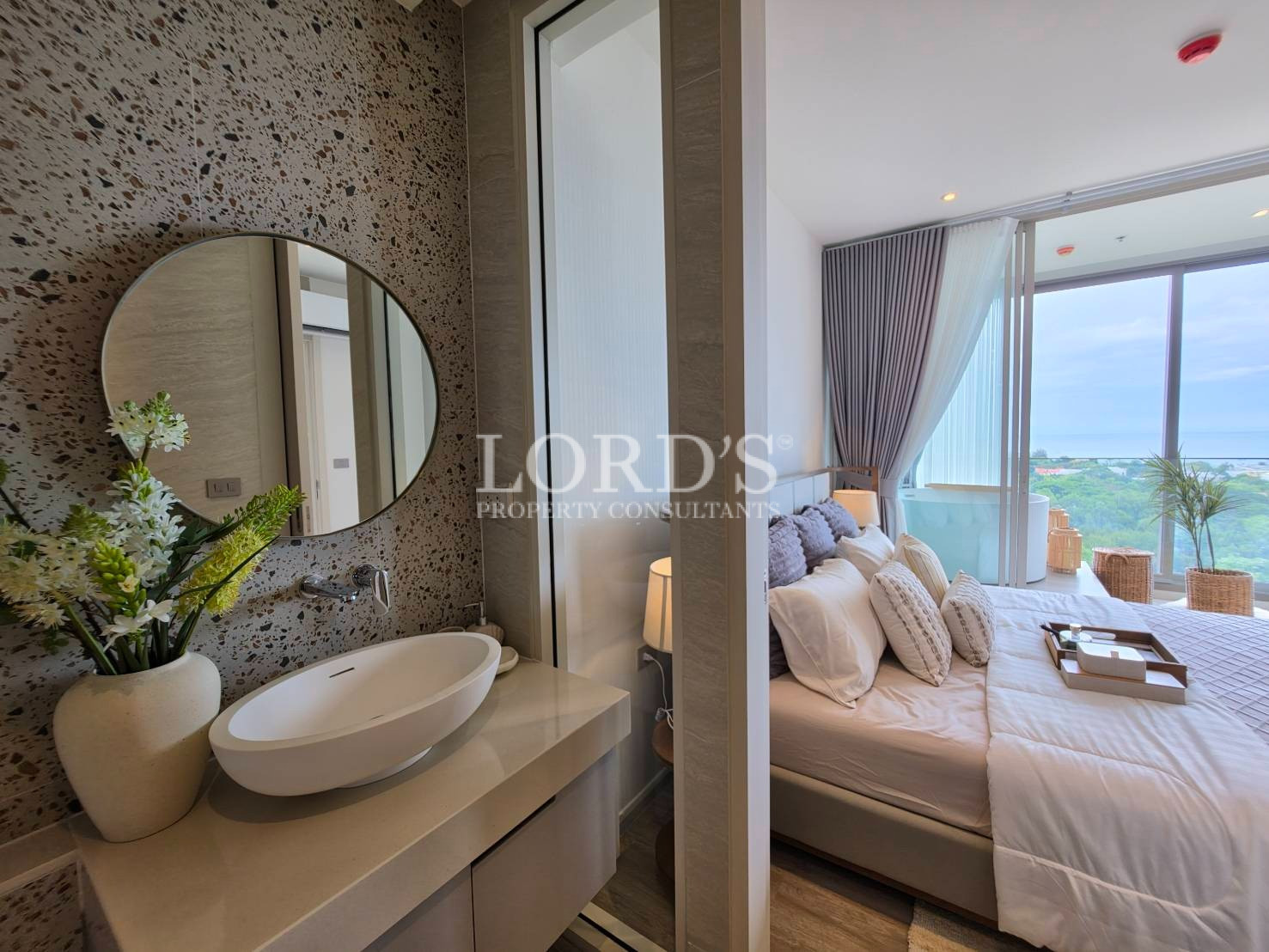 Luxury bedroom with modern décor and spacious interior