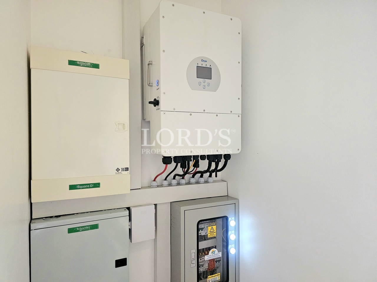 Modern solar power system with electrical inverter and control panels